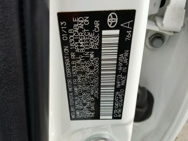 JTDKDTB35D1533693 - 2013 TOYOTA PRIUS C WHITE photo 10