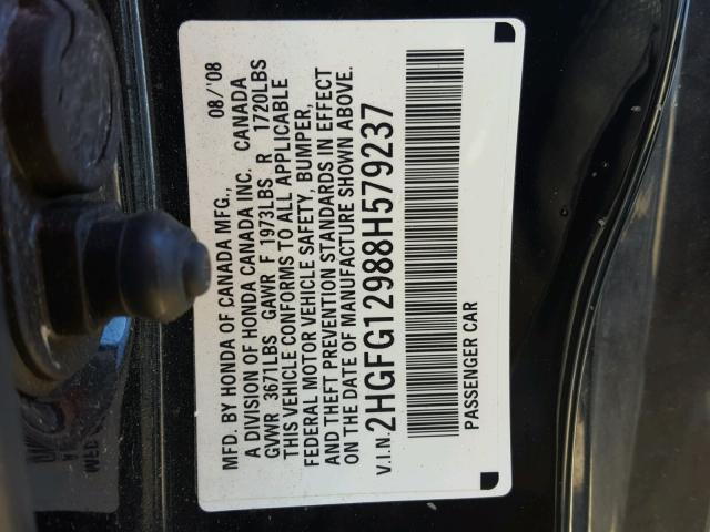 2HGFG12988H579237 - 2008 HONDA CIVIC EXL BLACK photo 10