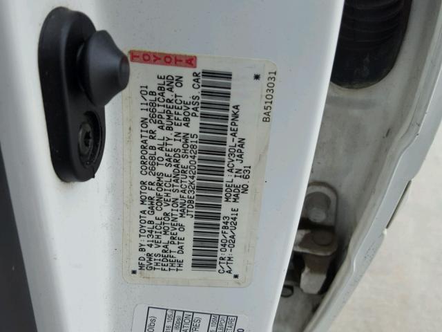 JTDBE32K420042815 - 2002 TOYOTA CAMRY LE 白色 照片 10