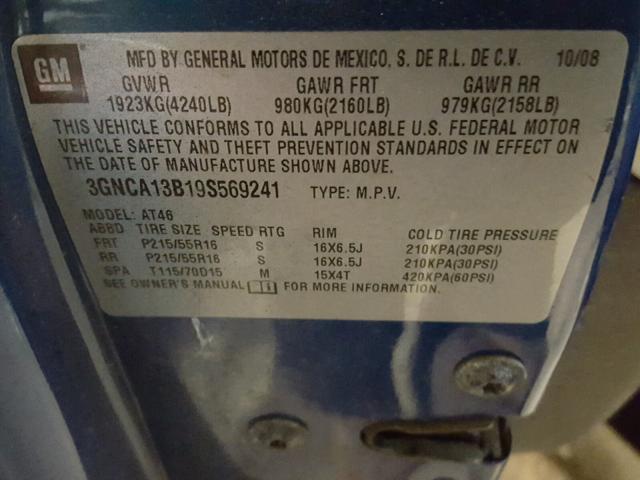 3GNCA13B19S569241 - 2009 CHEVROLET HHR LS TURQUOISE photo 10
