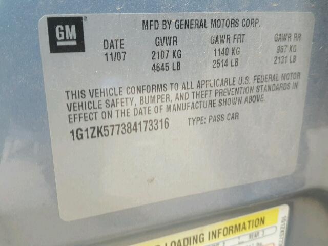 1G1ZK577384173316 - 2008 CHEVROLET MALIBU LTZ 蓝色 照片 10