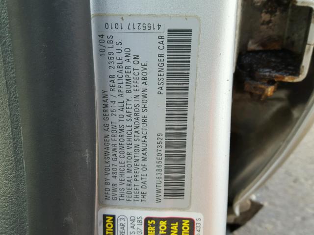 WVWTU63B65E073529 - 2005 VOLKSWAGEN PASSAT GLX 银色 照片 10
