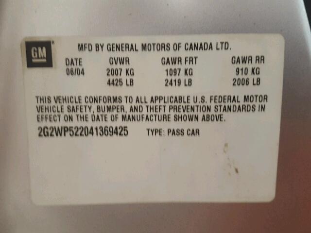 2G2WP522041369425 - 2004 PONTIAC GRAND PRIX 银色 照片 10