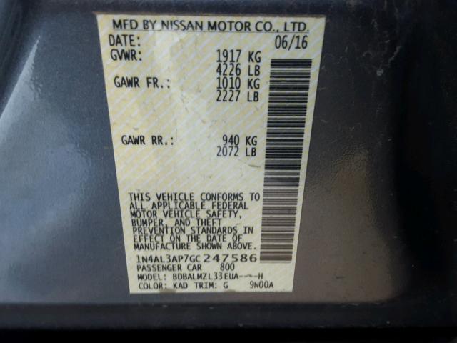 1N4AL3AP7GC247586 - 2016 NISSAN ALTIMA 2.5 GRAY photo 10