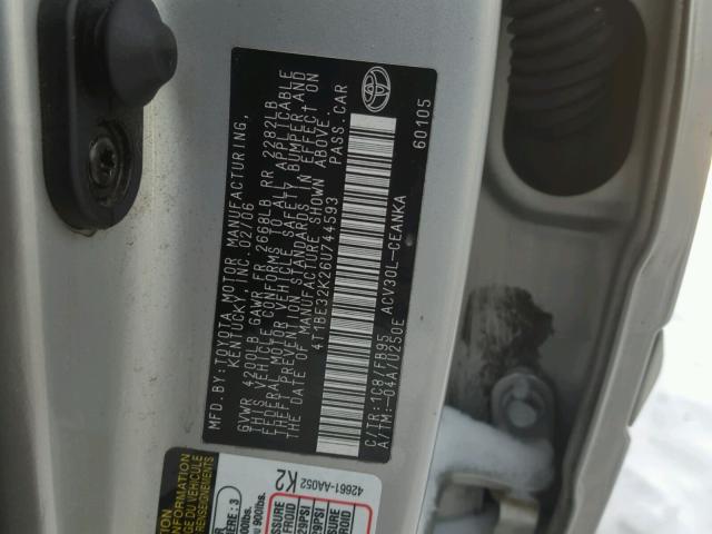 4T1BE32K26U744593 - 2006 TOYOTA CAMRY LE SILVER photo 10