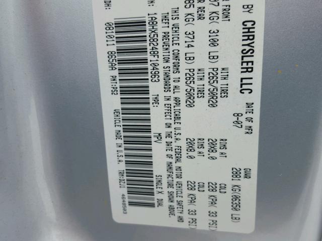 1A8HX58248F104963 - 2008 CHRYSLER ASPEN LIMI 银色 照片 10