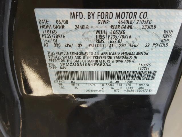 1FMCU93198KE68234 - 2008 FORD ESCAPE XLT BLACK photo 10