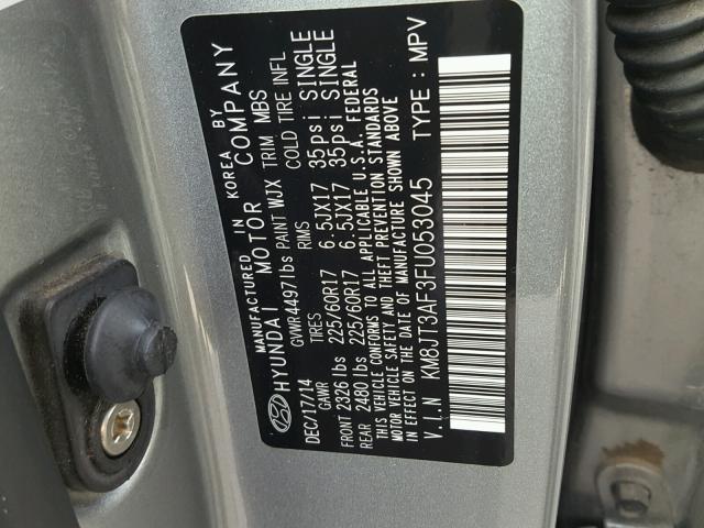 KM8JT3AF3FU053045 - 2015 HYUNDAI TUCSON GLS GRAY photo 10