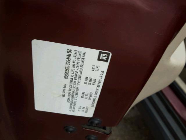 2G1WF55E129208626 - 2002 CHEVROLET IMPALA 勃艮第红 照片 10