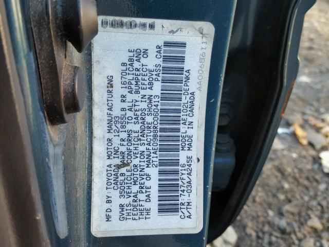 2T1AE09B8RC060413 - 1994 TOYOTA COROLLA LE 蓝色 照片 10