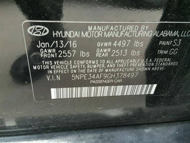 5NPE34AF9GH378497 - 2016 HYUNDAI SONATA SPO BLACK photo 10