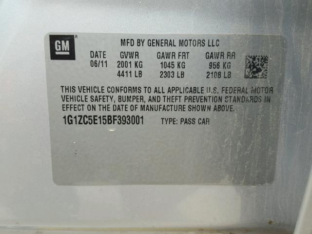 1G1ZC5E15BF393001 - 2011 CHEVROLET MALIBU 1LT 银色 照片 10