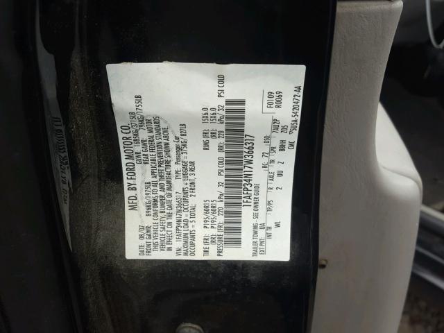 1FAFP34N17W366317 - 2007 FORD FOCUS ZX4 BLACK photo 10