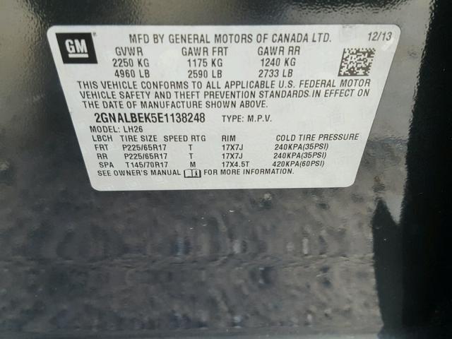 2GNALBEK5E1138248 - 2014 CHEVROLET EQUINOX LT CHARCOAL photo 10