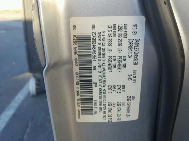 2C4GM68445R510524 - 2005 CHRYSLER PACIFICA T SILVER photo 10