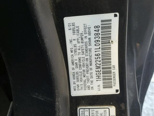 1HGEM22561L093848 - 2001 HONDA CIVIC LX BLACK photo 10