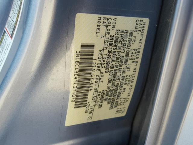 3N1BC13E49L394070 - 2009 NISSAN VERSA S BLUE photo 10