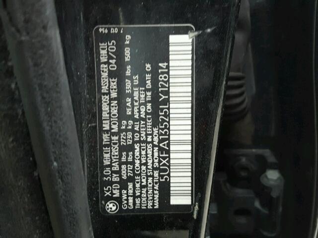 5UXFA13525LY12814 - 2005 BMW X5 3.0I BLACK photo 10