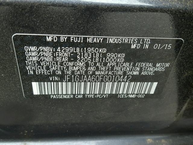 JF1GJAA60FG010442 - 2015 SUBARU IMPREZA BA CHARCOAL photo 10