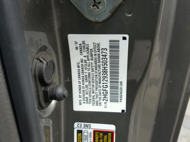 2HGFG12938H503473 - 2008 HONDA CIVIC EXL أسمر صورة 10