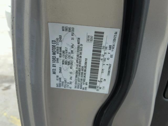 1FMEU63E38UB35610 - 2008 FORD EXPLORER X SILVER photo 10