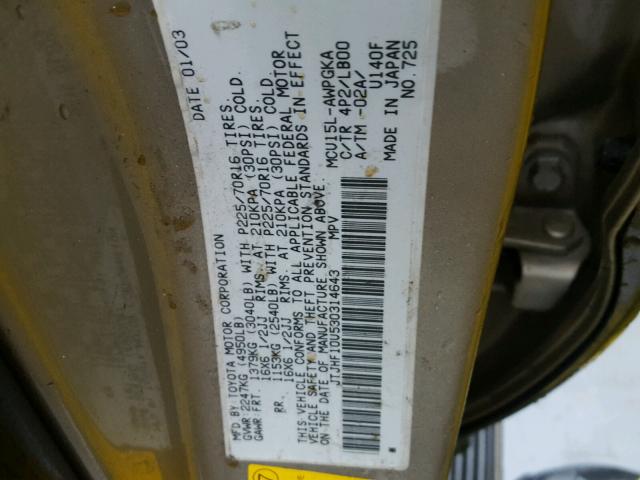 JTJHF10U530314643 - 2003 LEXUS RX 300 TAN photo 10