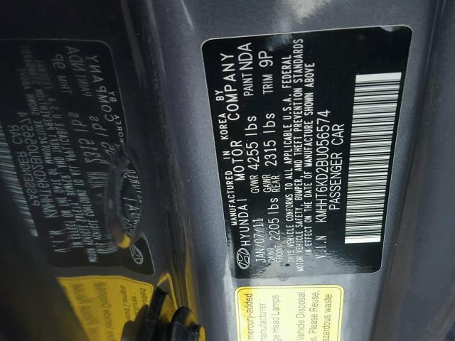 KMHHT6KD2BU056574 - 2011 HYUNDAI GENESIS CO GRAY photo 10