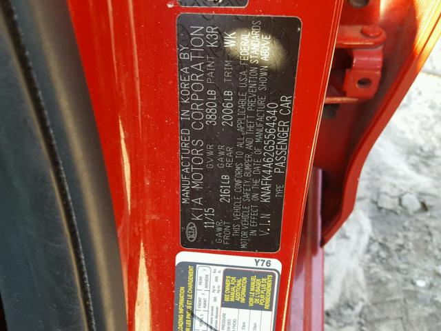 KNAFK4A62G5564340 - 2016 KIA FORTE LX RED photo 10