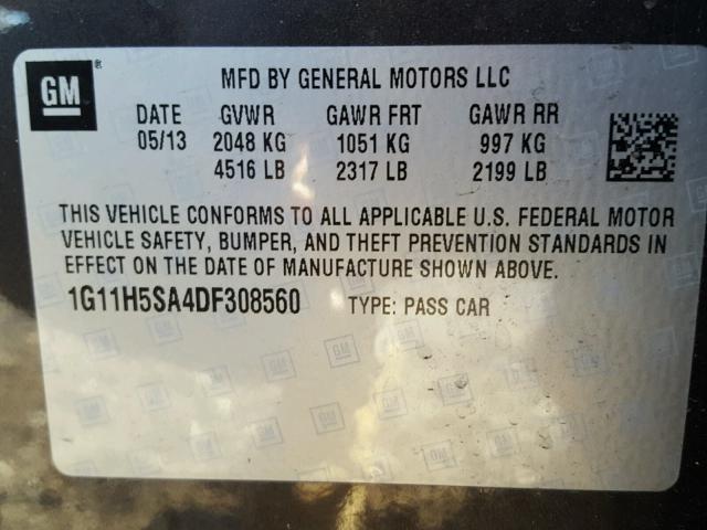 1G11H5SA4DF308560 - 2013 CHEVROLET MALIBU LTZ CHARCOAL photo 10