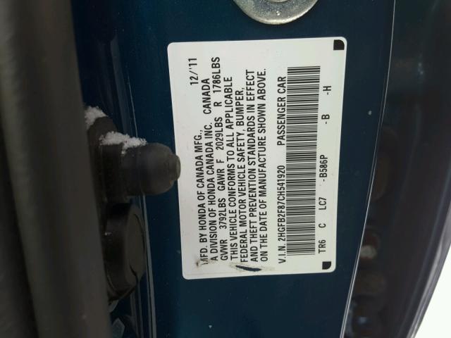 2HGFB2F87CH541920 - 2012 HONDA CIVIC EX 蓝色 照片 10