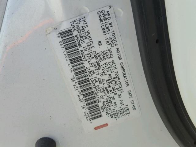 JT6GF10UXY0081162 - 2000 LEXUS RX 300 WHITE photo 10