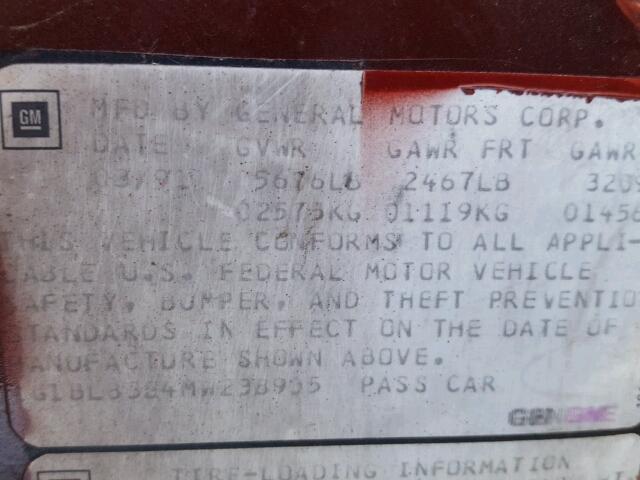 1G1BN53E8MW168818 - 1991 CHEVROLET CAPRICE CL 勃艮第红 照片 10