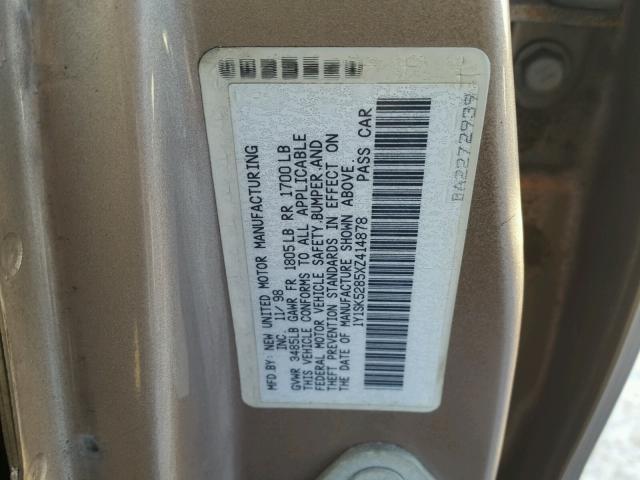 1Y1SK5285XZ414878 - 1999 CHEVROLET GEO PRIZM 米色 照片 10