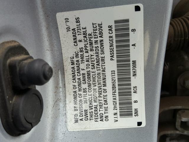 2HGFA1F62BH521133 - 2011 HONDA CIVIC LX-S Gümüş foto 10