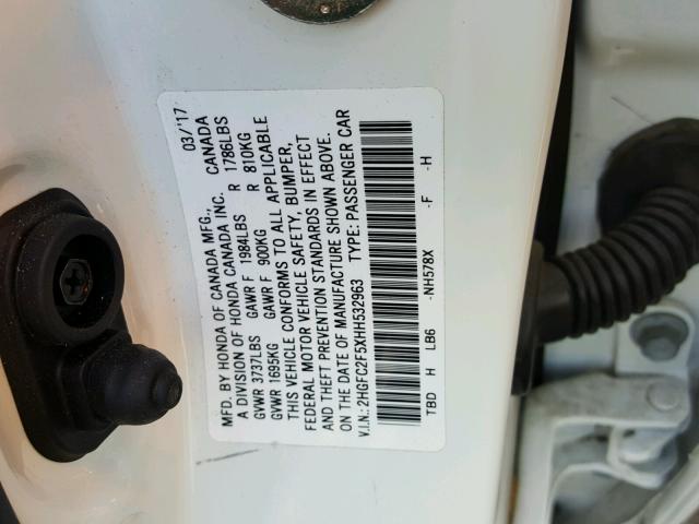 2HGFC2F5XHH532963 - 2017 HONDA CIVIC LX WHITE photo 10