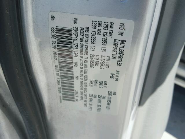 2D4GP44L17R111844 - 2007 DODGE GRAND CARA SILVER photo 10