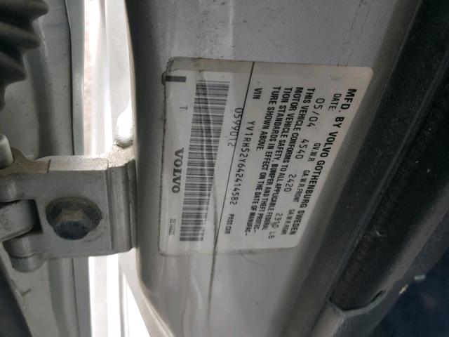 YV1RH52Y642414582 - 2004 VOLVO S60 R ვერცხლისფერი ფოტო 10