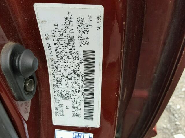 5TDZA23C84S204229 - 2004 TOYOTA SIENNA CE BURGUNDY photo 10