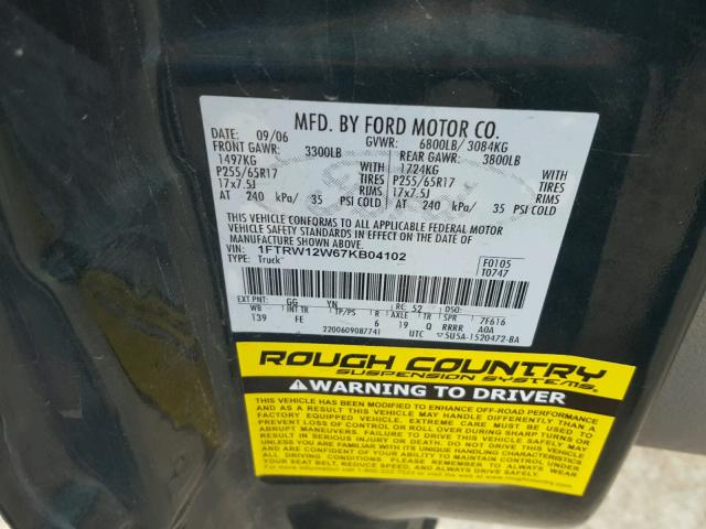 1FTRW12W67KB04102 - 2007 FORD F150 SUPER GREEN photo 10