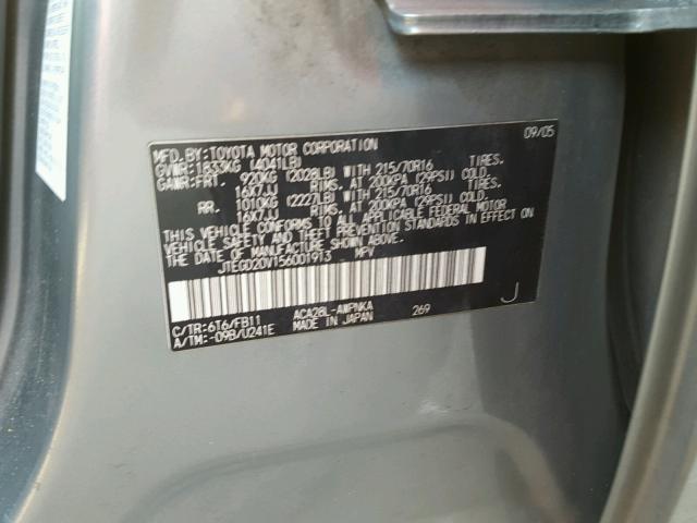 JTEGD20V156001913 - 2005 TOYOTA RAV4 GRAY photo 10