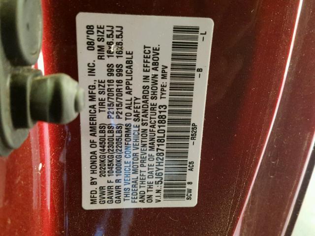 5J6YH28718L018813 - 2008 HONDA ELEMENT EX RED photo 10