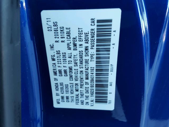 1HGCS1B32BA014162 - 2011 HONDA ACCORD LX- BLUE photo 10