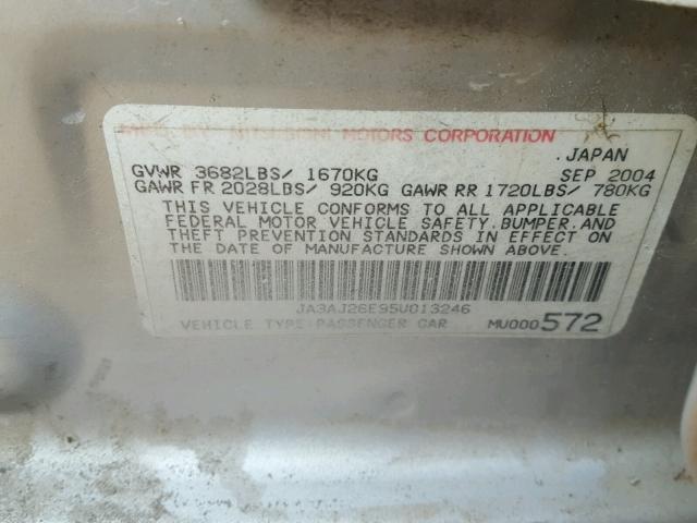 JA3AJ26E95U013246 - 2005 MITSUBISHI LANCER ES SILVER photo 10