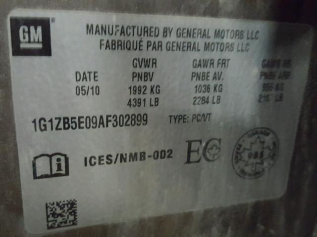 1G1ZB5E09AF302899 - 2010 CHEVROLET MALIBU LS Boz foto 10