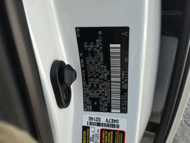 5TDZK22C08S159453 - 2008 TOYOTA SIENNA XLE WHITE photo 10