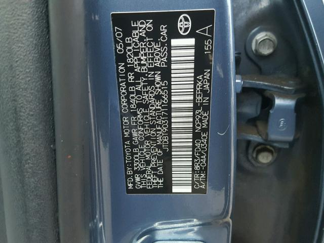 JTDBT903171166515 - 2007 TOYOTA YARIS BLUE photo 10