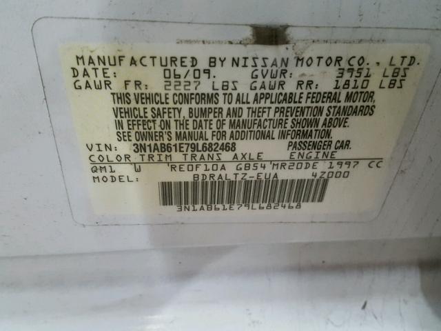 3N1AB61E79L682468 - 2009 NISSAN SENTRA 2.0 WHITE photo 10