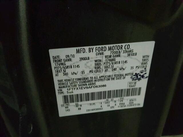 1FTFX1EV9AFD63086 - 2010 FORD F150 SUPER GRAY photo 10