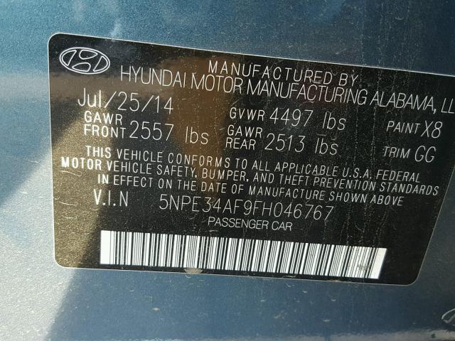 5NPE34AF9FH046767 - 2015 HYUNDAI SONATA SPO BROWN photo 10