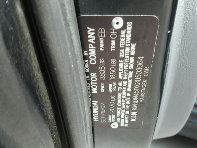 KMHDN45DX3U503064 - 2003 HYUNDAI ELANTRA GL BLACK photo 10